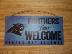 New NFL Carolina Panthers Fans Welcome - Football Fans Wood Sign Man Cave Gear - Picture 1 of 6