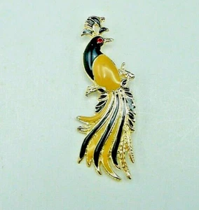 Collectible Vintage Antique Peacock Pin Gold & Enamel - Picture 1 of 2