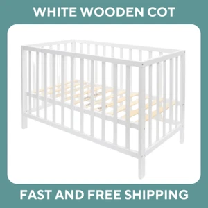 White Wooden Cot Baby Nursery Furniture Home 2 Base Height Positions AUS STOCK - Picture 1 of 9