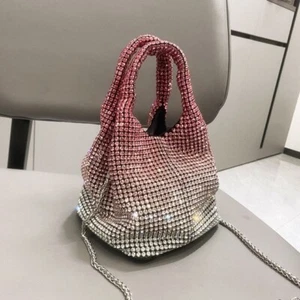 Rhinestone Evening Clutch Bag Fancy Bling Pink Ombre Crystal Party Purse - Picture 1 of 5