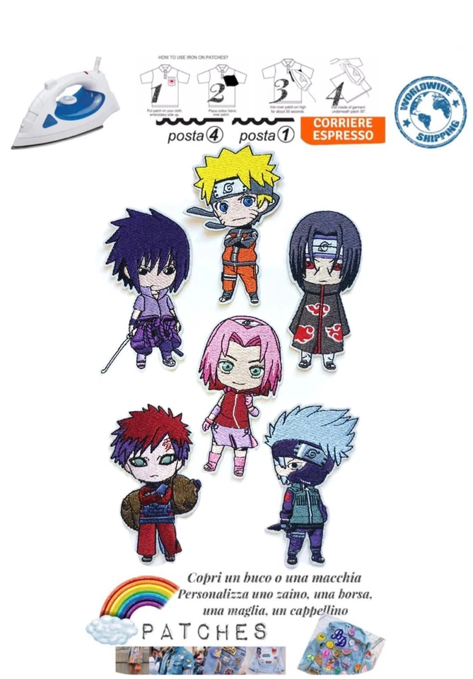 patch Naruto personaggi manga toppa termoadesiva iron on cartoon écusson small