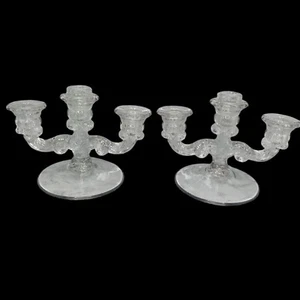 PAIR Vtg CAMBRIDGE ARMS Glass 3 Three Arm Candelabra Candle Stick Holder - Picture 1 of 7