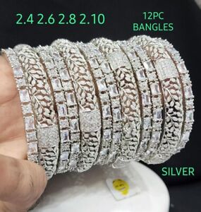 Indian Bollywood Style AD CZ Real Diamond Bangle Set Of 12 Statement Jewelry Set