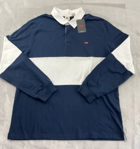Levis Rugby Polo Shirt Men Large Navy White Classic Relaxed Fit Stretch Preppy - Picture 1 of 16
