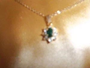 Green Gemstone & Rhinestone Pendant on a Silver 18" Chain in a Rose Gift Box - Picture 1 of 5