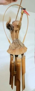 Appendiabiti per porta a forma di campana canarino uccellino fatto di gambi di cocco bambù intagliato a mano - Foto 1 di 8