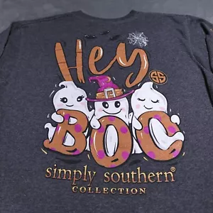 Simply Southern Halloween Hey Boo Ghost Glitter Long Sleeve Youth Large - Picture 1 of 9