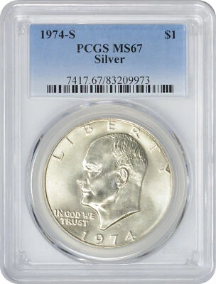 1974-S PRATA Eisenhower dólar Ike MS67 PCGS 67 estado perfeito - Imagem 1 de 2