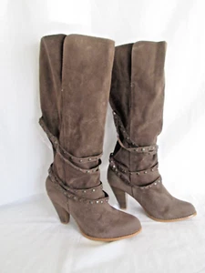Olivia Miller Winona Boots Studded Buckle Brown High Heel Mid Calf Sz 8.5 New - Picture 1 of 9