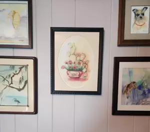 Original Watercolor Painting "WORKS BY FLO" Signed-Framed/Glass- 11" X 14" - Picture 1 of 9