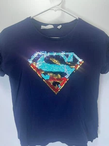 DC Girls Blue Superman Logo T-Shirt Superhero Tee Shirt Size Large - Picture 1 of 4
