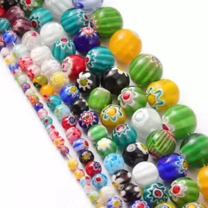 Mixed Millefiori Flower Lampwork Glass Round Beads 4mm 6mm 8mm 10mm 12mm 14mm - Picture 1 of 11