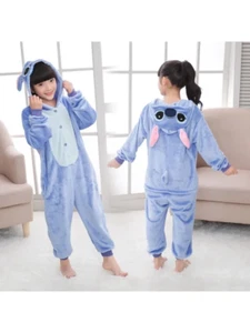 Lilo and Stitch Disney Girls Pajamas Size 4-12 One Piece Union Suit Hood Costume - Picture 1 of 7