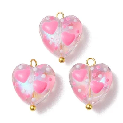 20x Glass Pink Heart Charm Pendants with Loops for DIY Jewelry Making Supplies — 第 1/4 张图片