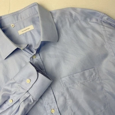 Camisa de vestir Ermenegildo Zegna azul blanco a rayas con botones 17.5 Foto 1 de 4