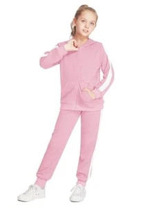 Girls Jogger Set 2 Piece Outfits Athletic Tracksuit Zip Up 12-13 Years Pink - Picture 1 of 7