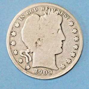 U.S.A ( 1 ) COIN BARBER  HALF DOLLAR  1909   0.9000  SILVER VERY GOOD - Picture 1 of 2