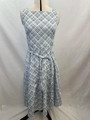 Laura Ashley Blue White Cotton Summer Dress Size 10 Excellent Condition - Image 1 of 4
