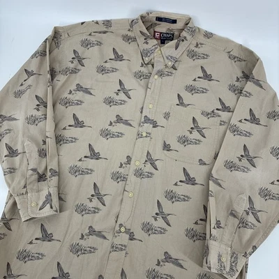 Camisa De Colección Chaps Ralph Lauren Hombres Grande Beige Abotonada Pato Caza AOP Foto 1 de 4