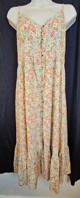 RIP RIL Floral En Niveles Inferior Botón Abajo Solero Midi Fruncido Espalda Talla M Foto 1 de 4