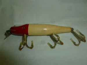 Lotto esca vintage grande 4-1/2 pollici legno con occhi di vetro Creek Chub Pikie N-304 - Foto 1 di 10