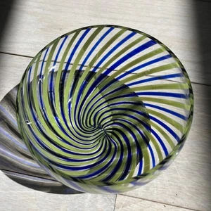 PRECIOSO CUENCO DE VIDRIO SOPLADO A MANO PLATO AZUL VERDE ORIENTAL - Imagen 1 de 6