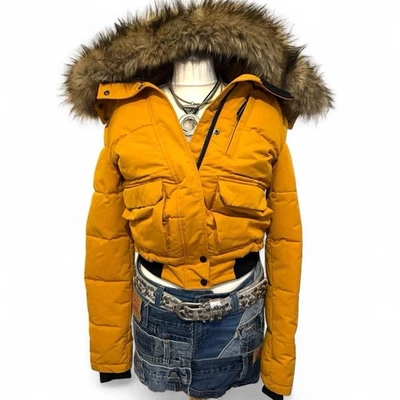 Superdry Explorer Mostaza Recortada Bomber Puffer Chaqueta Con Capucha De Piel Sintética Talla S Foto 1 de 4