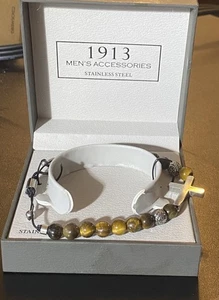 Perlen Kreuz Armband Edelstahl 1913 Herren Accessoires Tigerauge - Bild 1 von 5