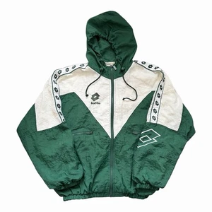 Vintage 90s Lotto Mens Size Medium Green White Track Jacket Hooded Retro - Picture 1 of 11