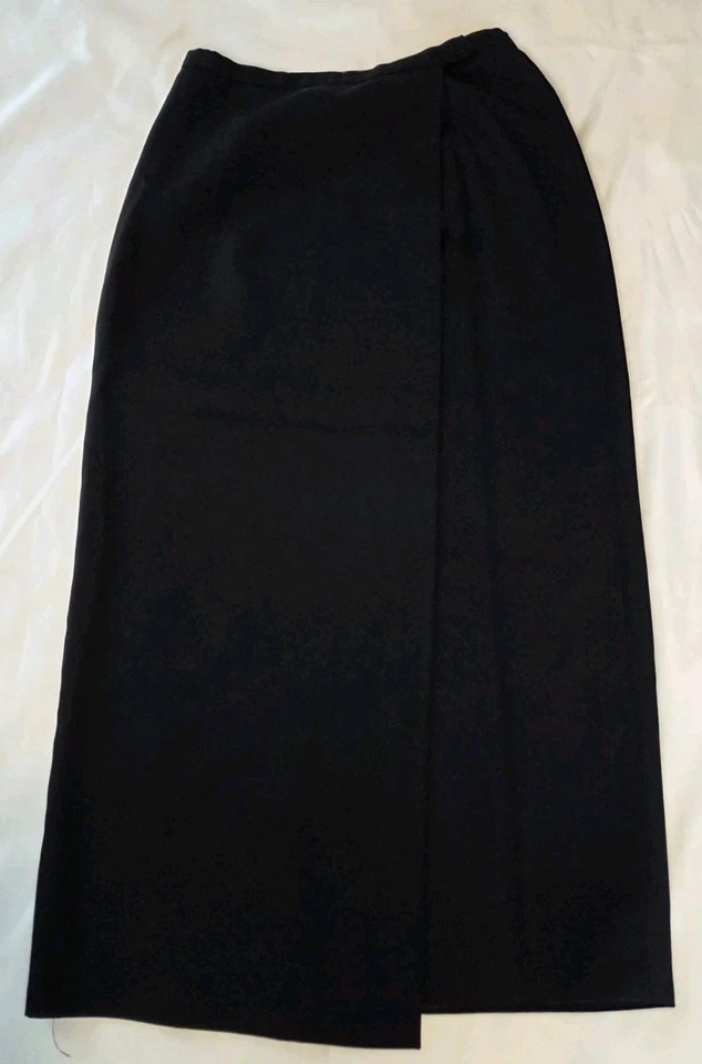 Falda Lápiz Midi de Lana Ann Taylor Negra Envoltura Frontal Abertura Forrada Talla 10 Hecha en EE. UU. Foto 1 de 4