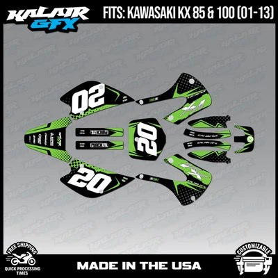 Kit de gráficos Kalair GFX para lança Kawasaki KX85 KX100 (2001-2013) - Verde - Imagem 1 de 4