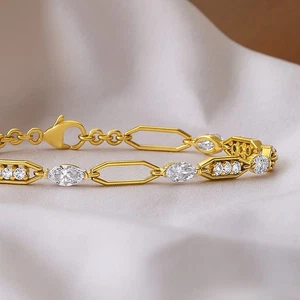 Lab Grown Diamond Bracelet 14K Solid Gold April Birthstone # 1018 - Picture 1 of 22