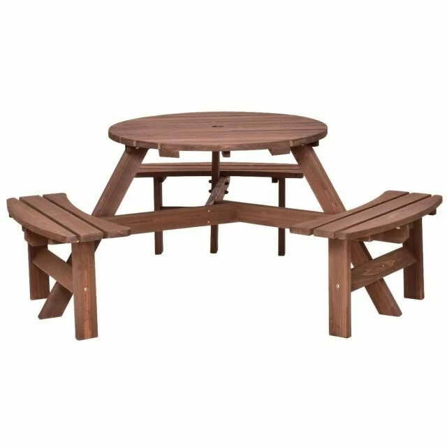 Costway 6-Person Fir Wood Picnic Table Set 66.9" x 66.9" x 27.6" - Dark Brown