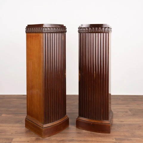 Pair, Vintage Mahogany Narrow One Door Cabinets from Denmark Cover