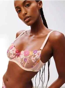 John Lewis Harper Retro Sheer Floral Balcony Bra UK 32D Pink - Picture 1 of 5