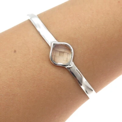 Pulsera ajustable de cuarzo transparente real de plata de ley 925 Charles Garnier 6,5" Foto 1 de 4