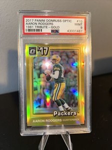 2017 Aaron Rodgers DONRUSS OPTIC GOLD REFRACTOR PRIZM /10 PSA 9 Pop 1, 1 Higher