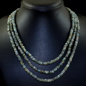 323.00 Cts Natural Labradorite Round Shape Beads 3 Strand Necklace NK 37E106 - Picture 1 of 3