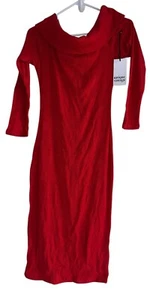 NWT Unique Vintage Womens Off Shoulder Knit Wiggle Dress Sz M Red Retro Midi - Picture 1 of 7