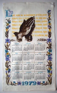 70's 1972 kitchen calendar towel Lord make me an instrument of your peace - Picture 1 of 2