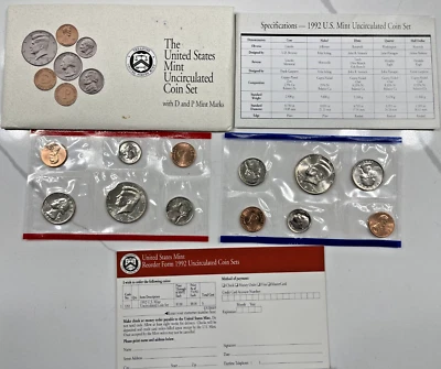 1992 P&D United States Uncirculated Coin Set w/OGP & COA - 10 Coins - Image 1 of 4