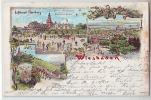Litho Gruss Wiesbaden coloriert 1900 Luftkurort Neroberg Hotel - Bild 1 von 2