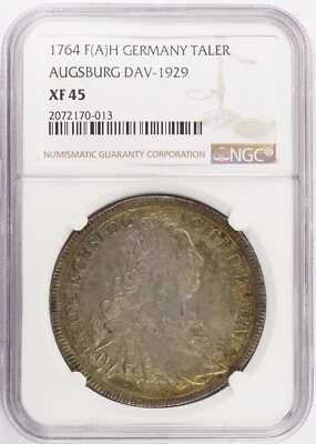 1764 F(A)H German States Augsburg Taler Thaler NGC XF45 KM# 183 Dav. #1929 - Image 1 of 2