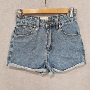 A BRAND Shorts sz AU 7 US 0 25" Blue denim Cotton Cut Off Cuffs zip fly - Picture 1 of 16