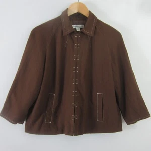 Coldwater Creek Womens Small Brown Linen Rayon 3/4 Sleeve Short Jacket Blazer - Picture 1 of 10