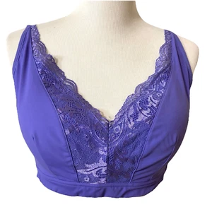 Rhonda Shear Sz 1X Bra Purple Lacey Accents Padded Pulls on Over Head Wireless - Picture 1 of 13