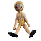 Vtg Wooden Pinnochio Wood Jointed Peg Doll Figural Toy Elf Yellow Poland