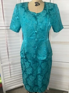 Vintage 80s Melissa Green Jade Floral Tapestry Jacquard Skirt Jacket Suit Sz 10 - Picture 1 of 12