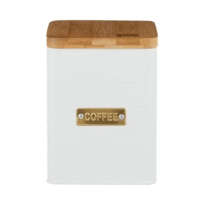 Bote de almacenamiento de café blanco de acero con tapa de madera recipiente cuadrado Otto cocina Foto 1 de 4