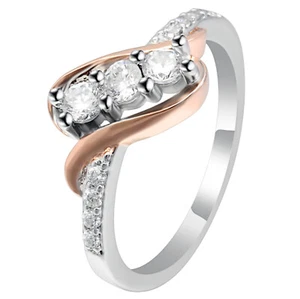 Bianca 3 stone Engagement Ring Sterling Silver Women Two-tone Ginger Lyne Col... - Picture 1 of 6